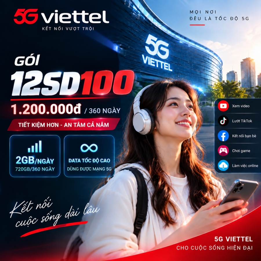 Gói 12SD100 Viettel – 2GB/Ngày Trong 360 Ngày, Tổng 720GB
